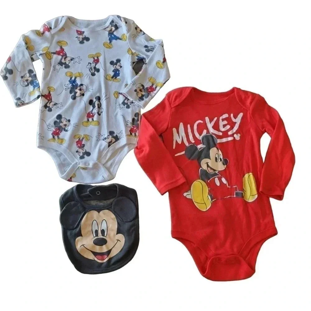 24m Mickey 3 piece Bodysuit and Bib Set